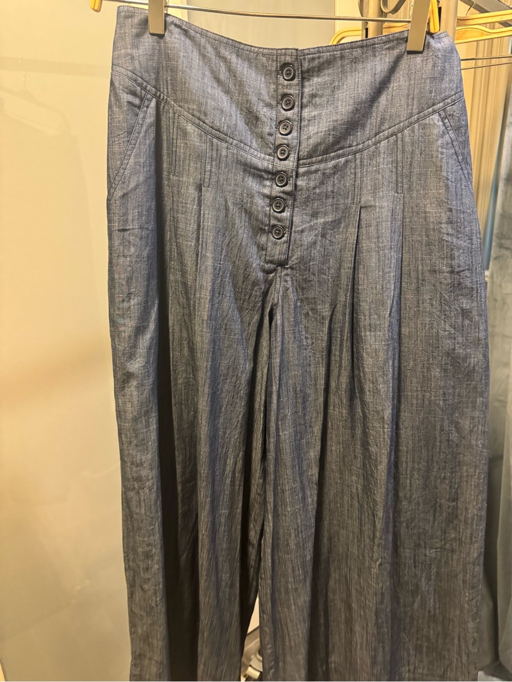 Wayward Fancies - High-Waist Wide Leg Button-Front Pants in Denim Blue